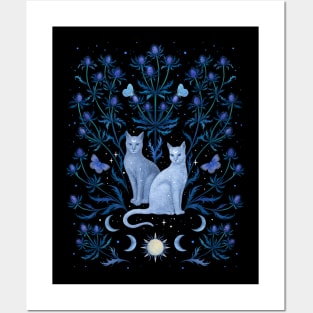 Blue Thistle & Cat Posters and Art